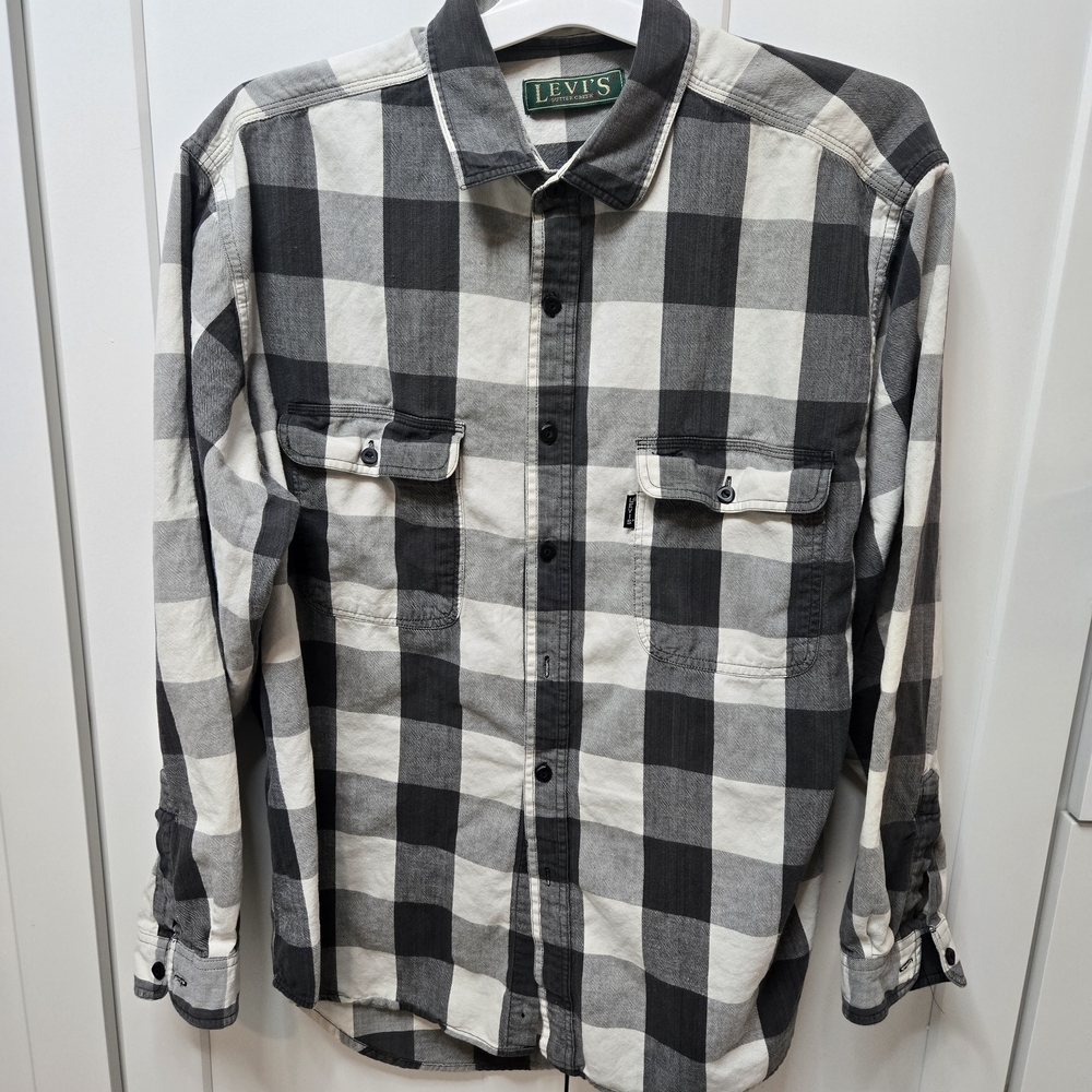 Vintage Levi's Big E Black and White Plaid Casual Button Down Shirt 90s Grunge L